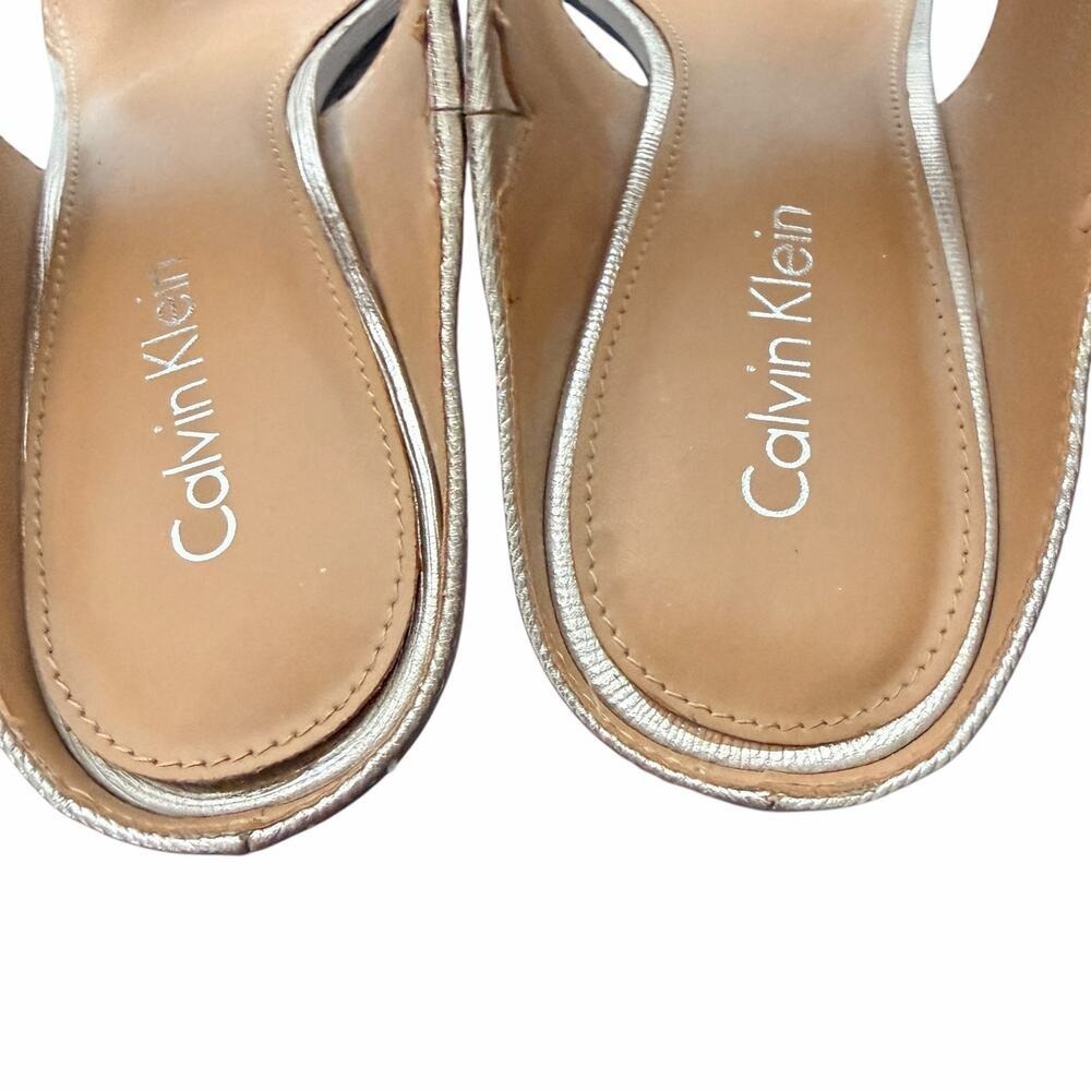 Calvin Klein Gold Metallic Mule Heels‎ Open Toe Slip On 5.5 - Picture 10 of 11